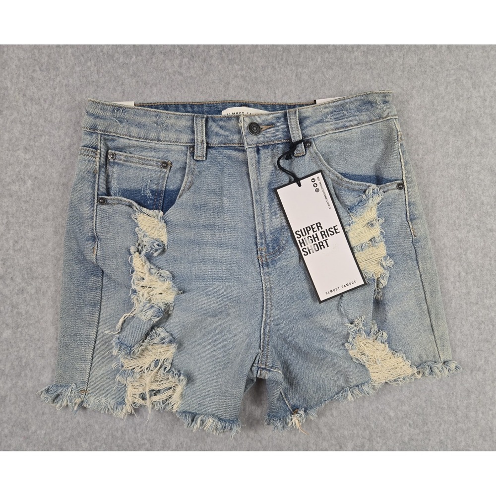 Almost Famous Jean Shorts Womens Size 7 Denim High Rise Bermuda Distressed NWT
